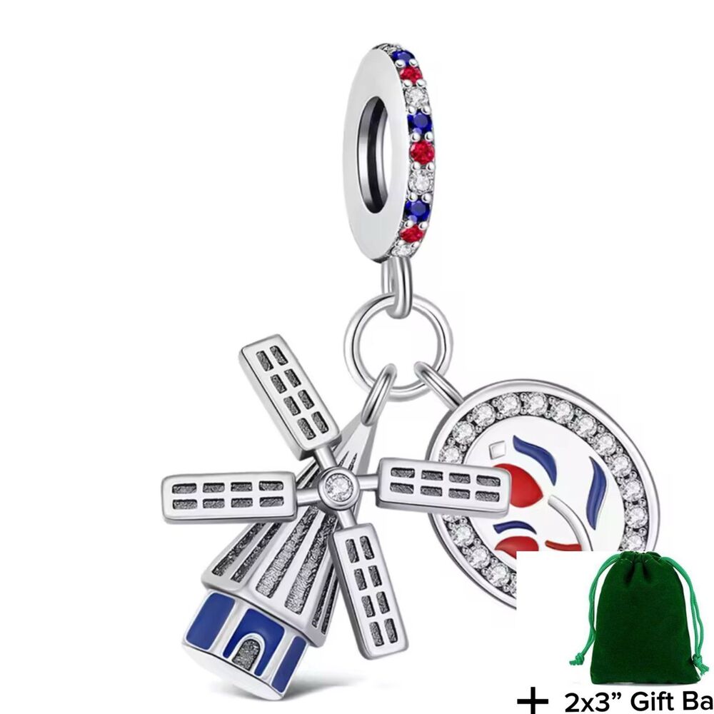 Netherlands Wind Mill Dangle Charm | 925 Silver | Brand New